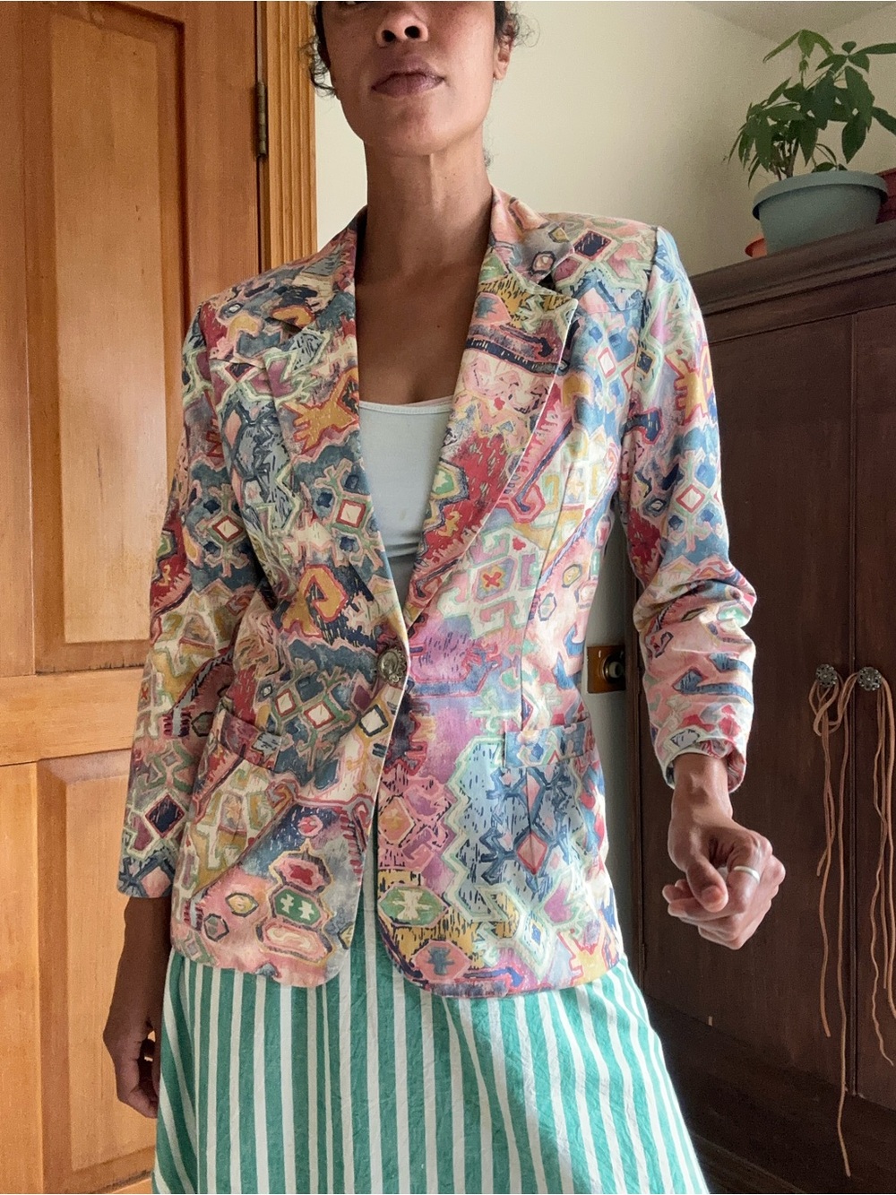 Patterned Pastel Blazer Jacket - Multicolor - Picture 8 of 8